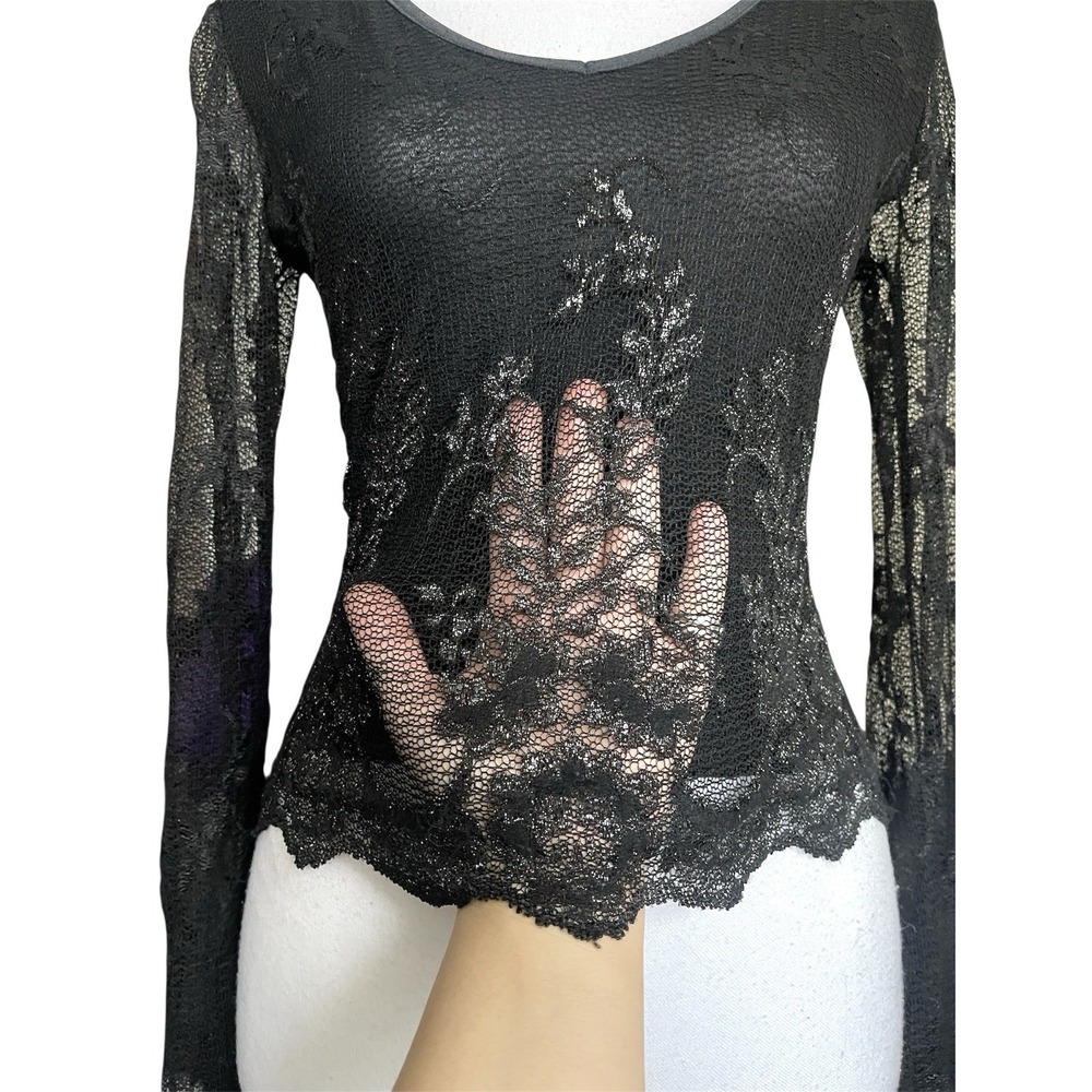 Vintage Ann Ferriday 90s Y2k Black Lace Sheer Top Whimsigoth Fairy Grunge Witchy - Picture 5 of 14